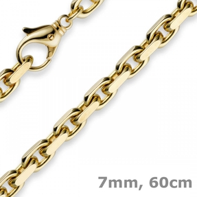 7mm Kette Collier Ankerkette Halskette, 750 Gold Gelbgold 60cm für Herren
