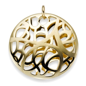 Anhänger gewölbt mit Ornament 585 Gold Gelbgold 38x40mm, teilmattiert