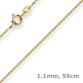 1,1mm Rund-Ankerkette Kette Collier, 585 Gold Gelbgold Goldkette, 55cm 1,1mm Rund-Ankerkette Kette Collier, 585 Gold Gelbgold Goldkette, 55cm