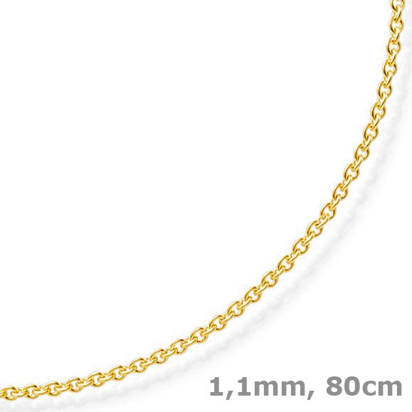 1,1mm Rund-Ankerkette aus 585 Gelbgold 80cm