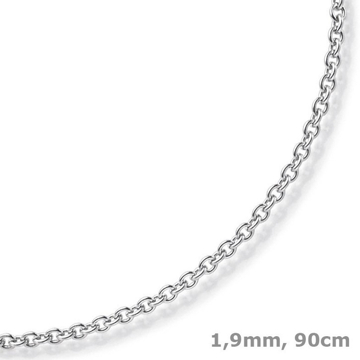 1,9mm Rund-Ankerkette aus 750 Weißgold 90cm