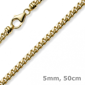 5mm Kette Collier Panzerkette oval diamantiert massiv, 585 Gold Gelbgold, 50cm