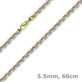 5,5mm Kette Collier Rundankerkette 585 Gold Gelbgold & Weißgold 60cm Goldkette