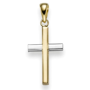 Anhänger Kreuz 24x10,5mm aus 585 Gold Gelbgold & Weißgold bicolor