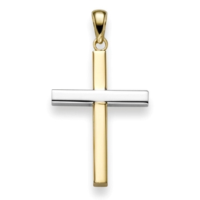 Anhänger Kreuz 30x16,5mm aus 750 Gold Gelbgold & Weißgold bicolor