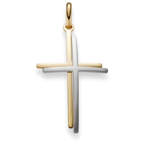 Anhänger Kreuz Doppelkreuz 37x19,5mm 585 Gelbgold & Weißgold mattiert Anhänger Kreuz Doppelkreuz 37x19,5mm 585 Gelbgold & Weißgold mattiert