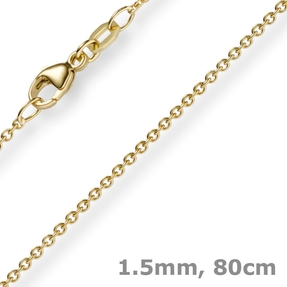 1,5mm Rund-Ankerkette aus 585 Gold Gelbgold Kette Collier Halskette, 80cm