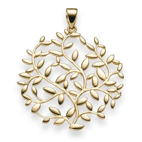 Anhänger mit Ranken Ornament Olivenzweig 34x28mm aus 585 Gold Gelbgold