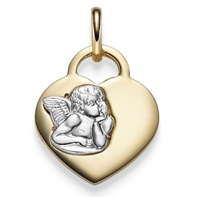 Anhänger Herz aus 585 Gelbgold mit Engel aus 585 Weißgold 20x13,4mm