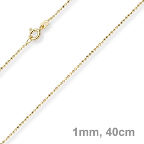 1mm Kugelkette diamantiert Kette Goldkette Halskette aus 585 Gold Gelbgold, 40cm