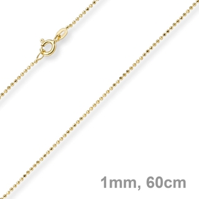 1mm Kugelkette diamantiert Kette Goldkette Halskette aus 750 Gold Gelbgold, 60cm