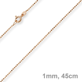 1mm Kugelkette diamantiert Kette Goldkette Halskette aus 585 Gold Rotgold, 45cm 1mm Kugelkette diamantiert Kette Goldkette Halskette aus 585 Gold Rotgold, 45cm