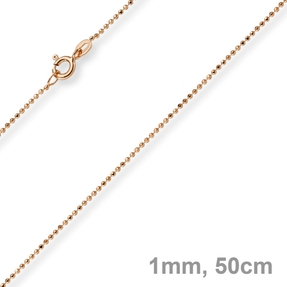 1mm Kugelkette diamantiert Kette Goldkette Halskette aus 750 Gold Rotgold, 50cm
