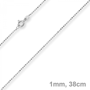 1mm Kugelkette diamantiert Kette Goldkette Halskette aus 750 Gold Weißgold, 38cm