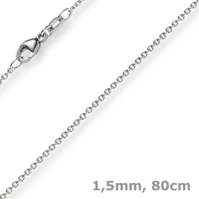 1,5mm Rund-Ankerkette aus 750 Gold Weißgold Kette Collier Halskette, 80cm