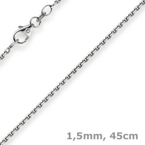 1,5mm Kette Collier Ankerkette diamantiert Halskette aus 750 Gold Weißgold 45cm