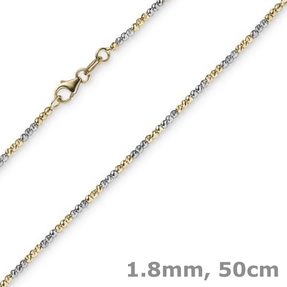 1,8mm Kette Collier Kugelkette diamantiert aus 585 Gold Gelbgold Weißgold 50cm