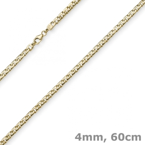 4mm Phantasiekette Kette Collier Halskette, 585 Gold Gelbgold, glänzend, 60cm