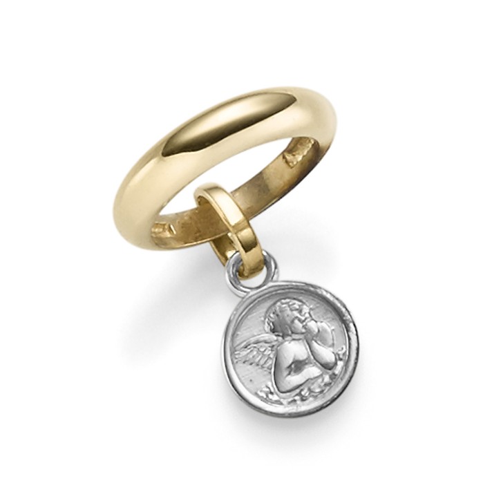 Taufring Anhänger Engelchen aus 585 Gelbgold Weißgold