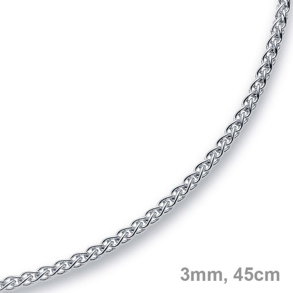 3mm Zopfkette 750 Weißgold 45cm