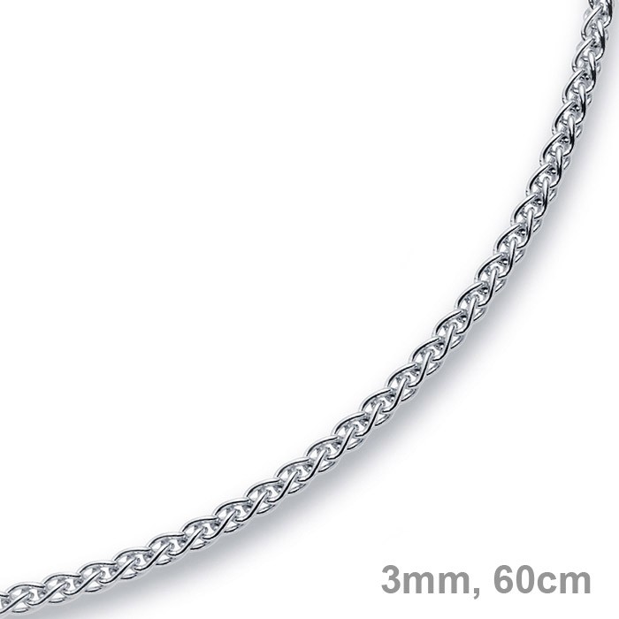 3mm Zopfkette 750 Weißgold 60cm