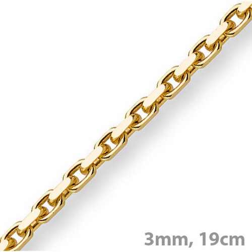 3mm Armband Ankerkette 750 Gelbgold 19cm