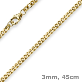 3mm Panzerkette Kette Collier aus 750 Gold Gelbgold Goldkette, 45cm