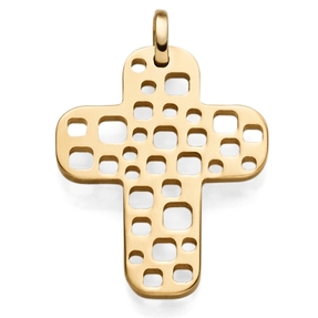 Anhänger Kreuz mit quadratischen Löchern aus 585 Gelbgold breite Flügel flach Anhänger Kreuz mit quadratischen Löchern aus 585 Gelbgold breite Flügel flach
