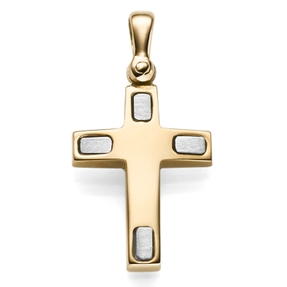 Anhänger Kreuz Kreuzchen 26,5x13,5mm aus 585 Gold Gelbgold & Weißgold matt/glänzend Anhänger Kreuz Kreuzchen 26,5x13,5mm aus 585 Gold Gelbgold & Weißgold matt/glänzend