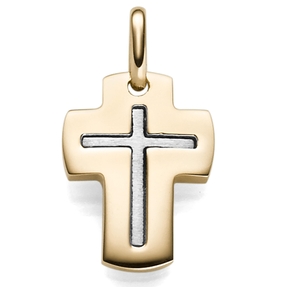 Anhänger Kreuz im Kreuz breite Flügel 21x12mm 585 Gold Gelbgold Weißgold bicolor Anhänger Kreuz im Kreuz breite Flügel 21x12mm 585 Gold Gelbgold Weißgold bicolor