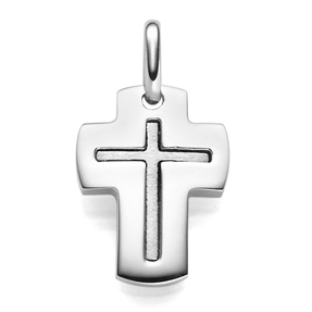 Anhänger Kreuz im Kreuz breite Flügel 21x12mm 585 Gold Weißgold matt/glänzend