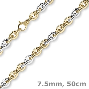 7,5mm Phantasiekette Kette Collier Halsschmuck 585 Gold Gelbgold Weißgold 50cm