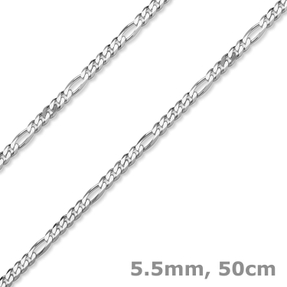 5,5mm Collier diamantierte Figarokette aus 585 Gold Weißgold Halsschmuck, 50cm