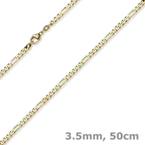 3,5mm Collier diamantierte Figaro-Kette aus 585 Gold Gelbgold Halsschmuck, 50cm 3,5mm Collier diamantierte Figaro-Kette aus 585 Gold Gelbgold Halsschmuck, 50cm