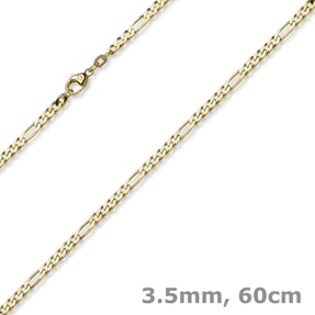 3,5mm Collier diamantierte Figaro-Kette aus 585 Gold Gelbgold Halsschmuck, 60cm 3,5mm Collier diamantierte Figaro-Kette aus 585 Gold Gelbgold Halsschmuck, 60cm