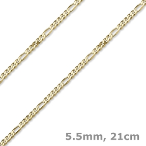 5,5mm Armband diamantierte Figaro-Kette aus 585 Gold Gelbgold Armschmuck, 21cm 5,5mm Armband diamantierte Figaro-Kette aus 585 Gold Gelbgold Armschmuck, 21cm