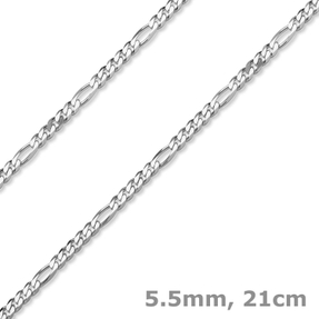 5,5mm Armband diamantierte Figaro-Kette aus 585 Gold Weißgold Armschmuck, 21cm 5,5mm Armband diamantierte Figaro-Kette aus 585 Gold Weißgold Armschmuck, 21cm