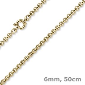 6mm Collier Erbskette aus 585 Gold Gelbgold Halsschmuck Halskette Unisex, 50cm