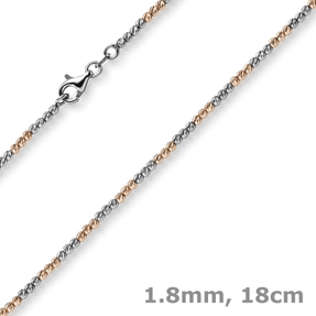 1,8mm Kugel-Armband Armkette 585 Gold Weißgold Rotgold bicolor Armschmuck, 18cm