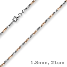 1,8mm Kugel-Armband Armkette 585 Gold Weißgold Rotgold bicolor Armschmuck, 21cm