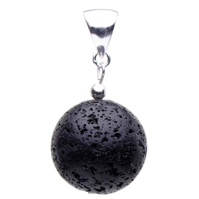 Anhänger aus echter Lava mit Poren & 925er Silber schwarz Kugel Ø18mm Damen