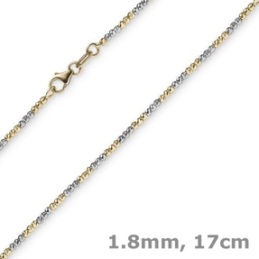 1,8mm Armband Armkette Kugelkette diamantiert 585 Gold Gelbgold Weißgold 17cm