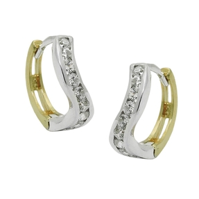 Paar Creolen 12x3mm Ohrringe Klappcreole mit Zirkonia 375 Gold Gelbgold bicolor