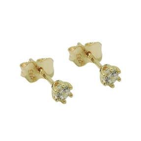Paar Solitär Ohrstecker Stecker 3mm weiße Zirkonia 375 Gold Gelbgold