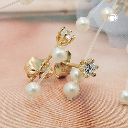 Solitär Ohrstecker 3mm mit Zirkonia 375 Gelbgold