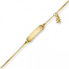 Armband Armkette mit Bärchen 585 Gelbgold 14-16cm Identbändchen für Kinder