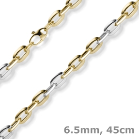 6,5mm Weit-Anker-Kette Collier 585 Gold Gelbgold Weißgold bicolor 45cm Halskette