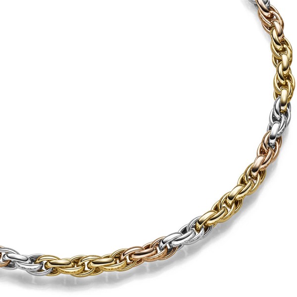 7mm Kordel-Kette 585 Gold gelb weiß rot 45cm
