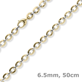 6,5mm Phantasie-Kette Collier 585 Gold Gelbgold Weißgold bicolor 50cm glänzend
