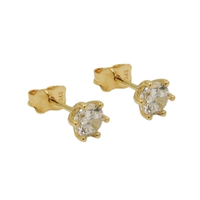 Paar Solitär Ohrstecker Stecker weiße Zirkonia 5mm 375 Gold Gelbgold